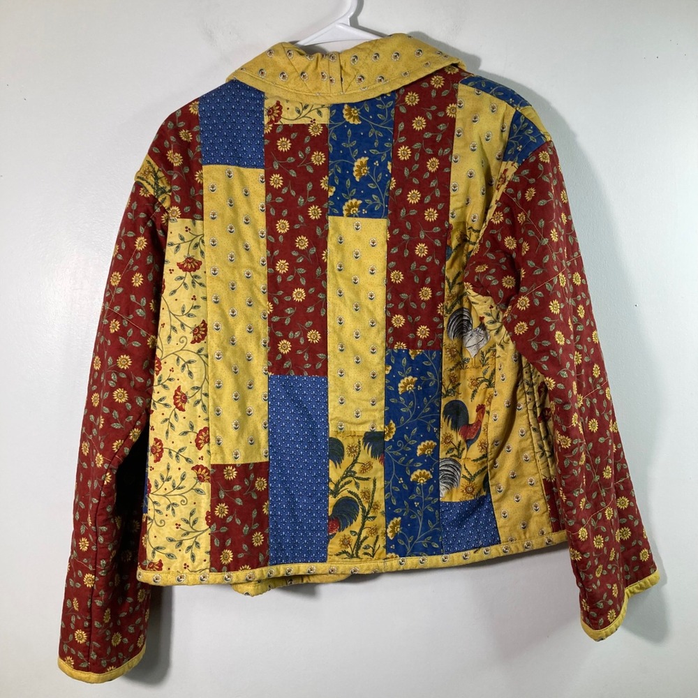 Handmade Quilted Reversible Patchwork Jacket Rooster‎ Sunflower Floral Print - Picture 2 of 6